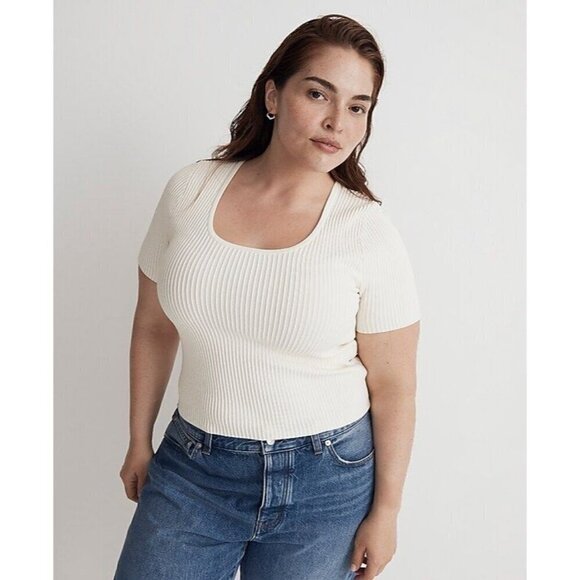 Madewell Ottoman Crop Sweater Tee in Bright Ivory XSmall New Womens Top - Picture 11 of 11